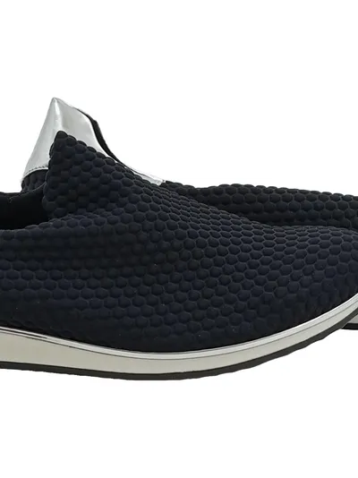 Lamica Damen Slipper Slip-On Sneaker Gr. 41 Schwarz Silber Wabenstruktur