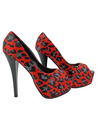 Belle Women High Heels Peep Toe Pumps Leopard Rot Gr. 39 Plateau