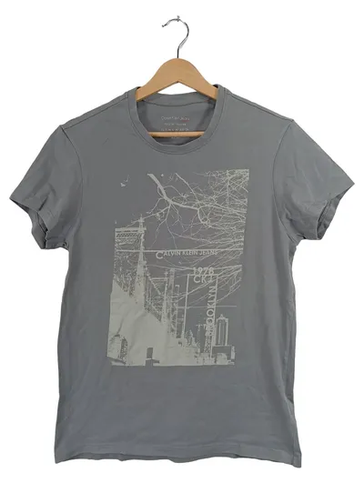 Calvin Klein Jeans T-Shirt Herren Gr. L Grau Brooklyn Grafik Print
