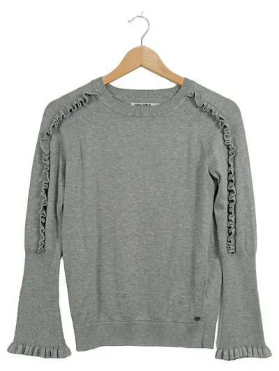 Garcia Jeans Damen Pullover Gr. S Grau Rüschen Viskose Langarm Feminin