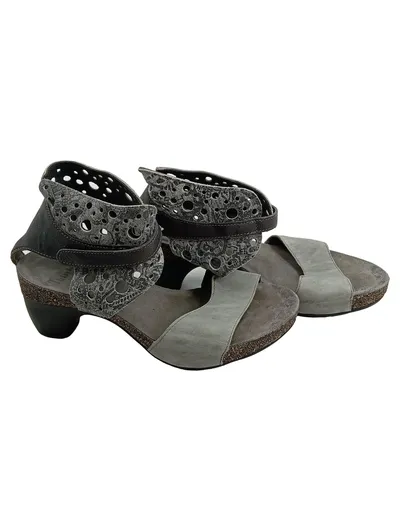 Think! Damen Sandaletten Gr. 36 Grau Leder Lochmuster Absatz 4cm