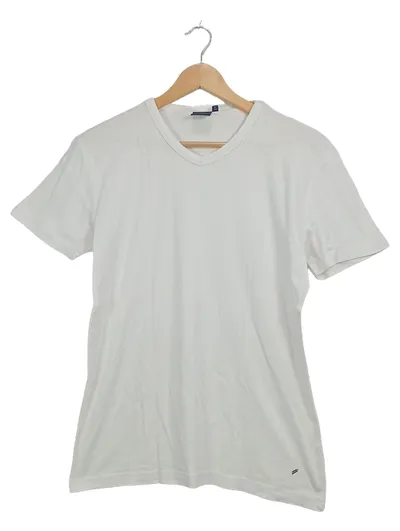 Daniel Hechter Herren T-Shirt V-Ausschnitt Weiß Gr. M Basic Baumwolle