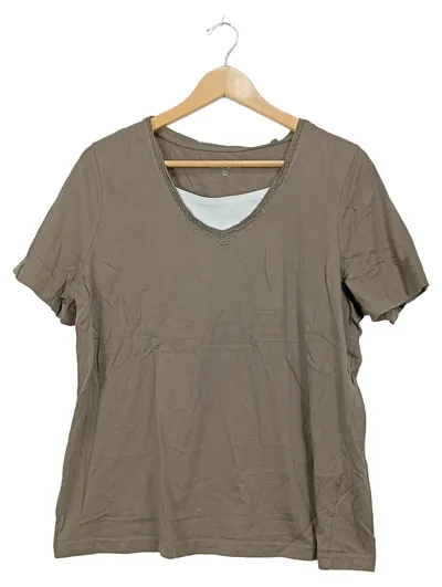 CANDA Damen T-Shirt Gr. L/42 Oliv Basic V-Ausschnitt Baumwolle