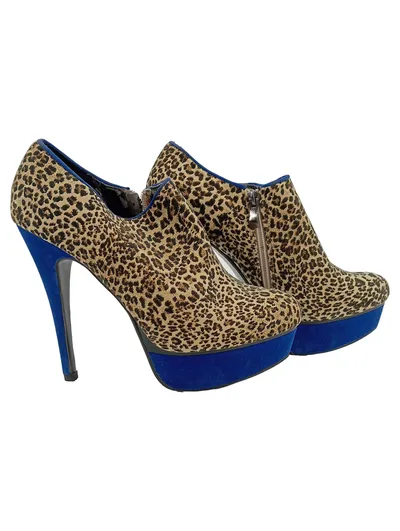 Belle Women Stiefeletten Leopardenmuster Plateau High Heels Gr. 41 Blau