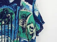 DW-Shop Damen T-Shirt Viskose Kurzarm Raffungen Abstrakt Blau Gr. 40 L 4