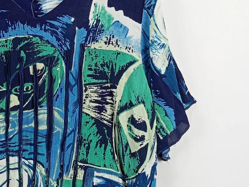 DW-Shop Damen T-Shirt Viskose Kurzarm Raffungen Abstrakt Blau Gr. 40 L 4