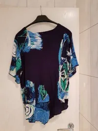 DW-Shop Damen T-Shirt Viskose Kurzarm Raffungen Abstrakt Blau Gr. 40 L 5