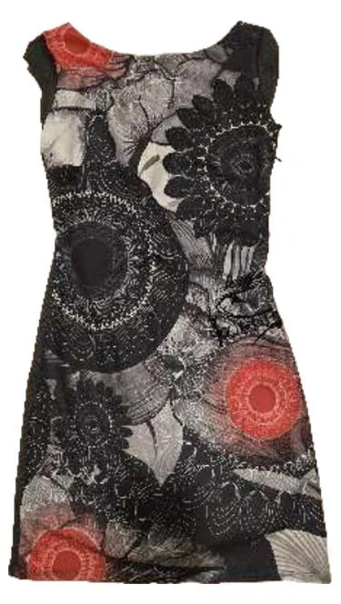 Desigual Etuikleid Damen Gr. S Grau Mandala Floral Stretch Kleid