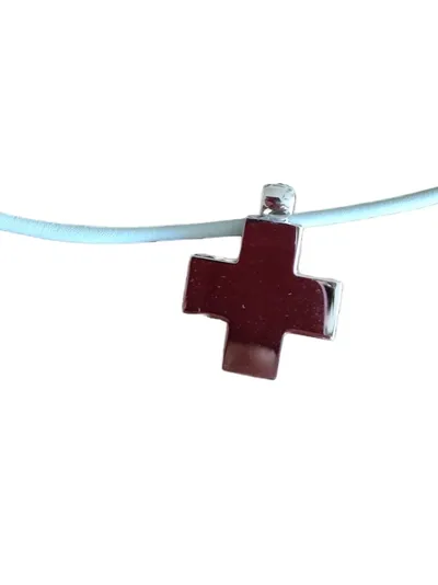 Fossil Damen Halskette Kreuz Anhänger Rot Metall 21 cm Alltag