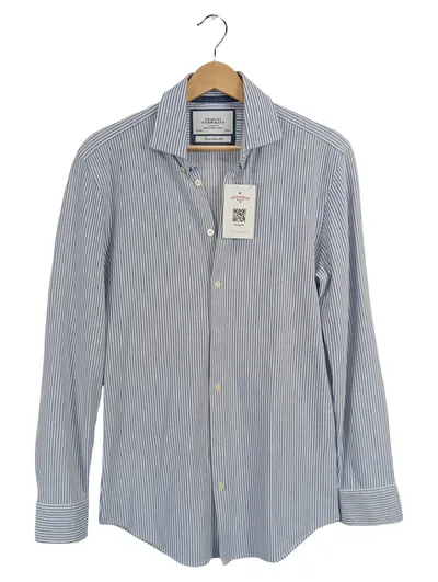 Charles Tyrwhitt Business Hemd Herren Langarm Baumwolle Blau Gestreift S