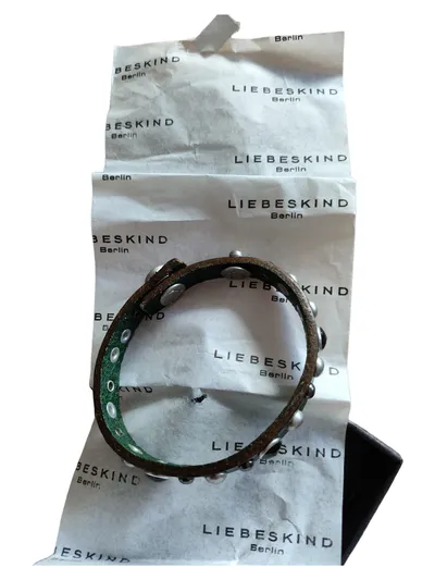 Liebeskind Berlin Damen Leder Armband Grün Nieten Freizeit 22cm