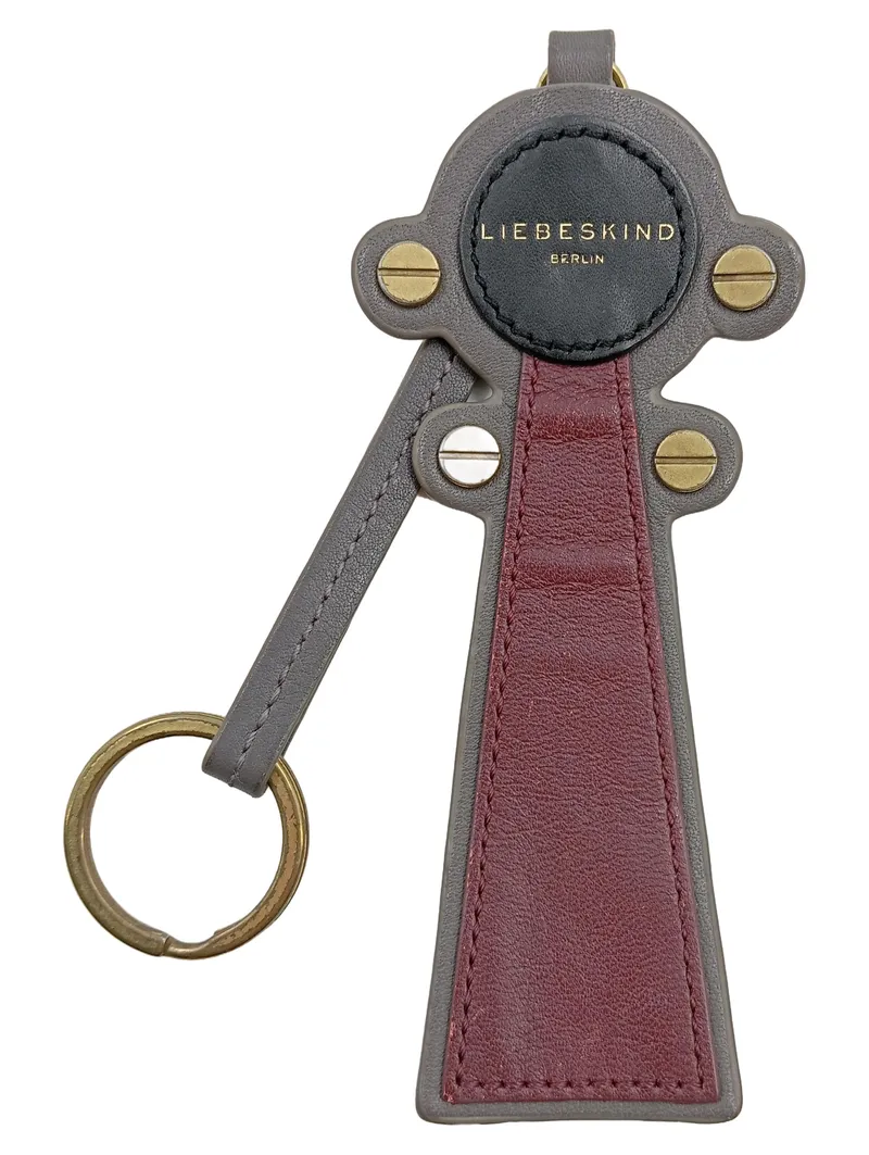 LIEBESKIND BERLIN Schlüsselanhänger Leder Nieten Grau Damen 26cm 1