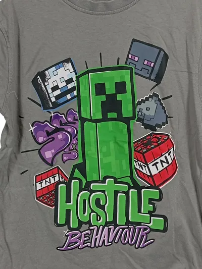 Minecraft Fanshirt Kinder Game Motiv T-Shirt Grau Gr. 140