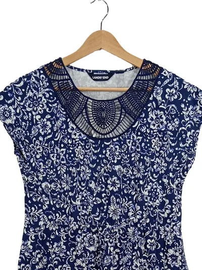 Lands' End Maxikleid Damen Sommerkleid Baumwolle Floral Spitze Blau M