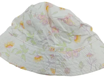 ALANA Kinder Fischerhut Sonnenhut Blumenmuster Gr. 48 Baumwolle Weiß