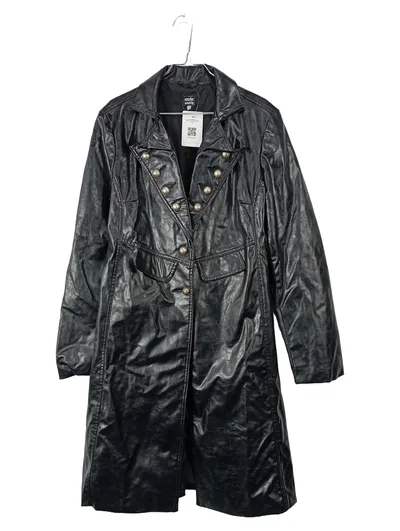 Mode Wichtig Ledermantel Damen L Schwarz Militärstil Doppelreihig Gothic
