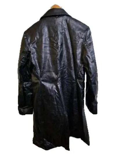 Mode Wichtig Ledermantel Damen L Schwarz Militärstil Doppelreihig Gothic