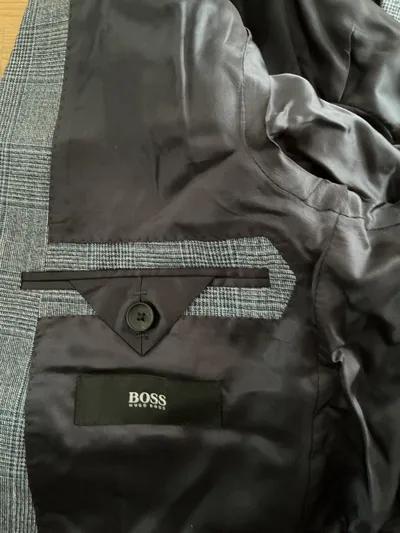 HUGO BOSS Herren Anzug Sakko+Hose kariert grau Gr. 48 Wolle Business