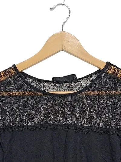 Hallhuber Damen T-Shirt Elegant Spitze Kurzarm Baumwolle Schwarz L 42