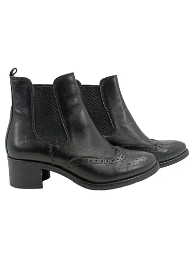 Pier One Damen Chelsea Boots Stiefelette Leder Brogue Schwarz Gr. 37