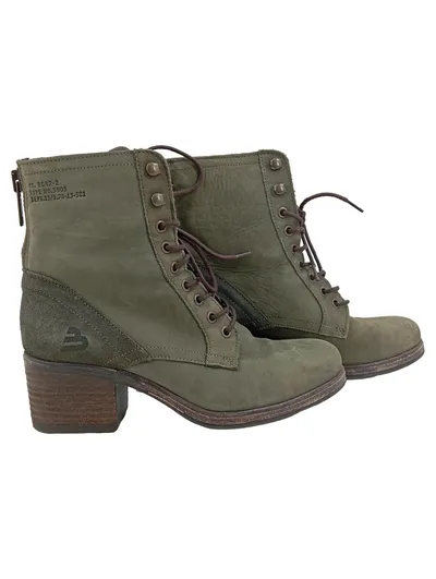 Bullboxer Damen Schnürstiefelette Oliv Leder Gr. 37 Absatz 6cm