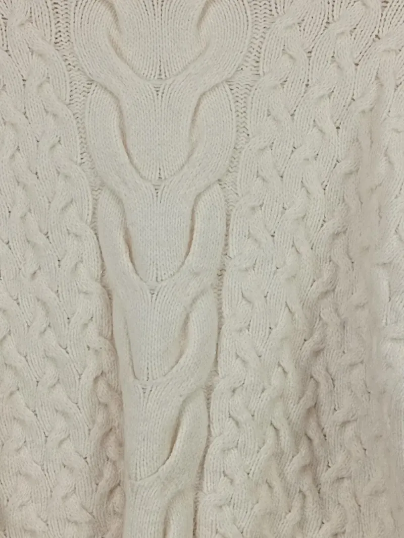 BLUOLTRE Damen Pullover Zopfstrickmuster Beige Gr. 38 M Freizeit Strick 2