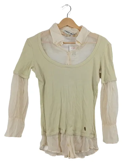 Frankie Morello Damen Hemdbluse Langarm Seide Baumwolle Beige Gr. 46