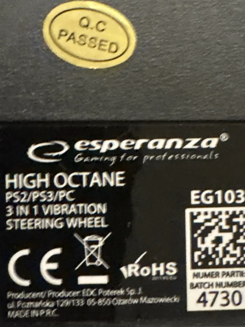 Esperanza High Octane EG103 Pedale Gaming Lenkrad Kabel PC PS3 PS2 Schwarz 3