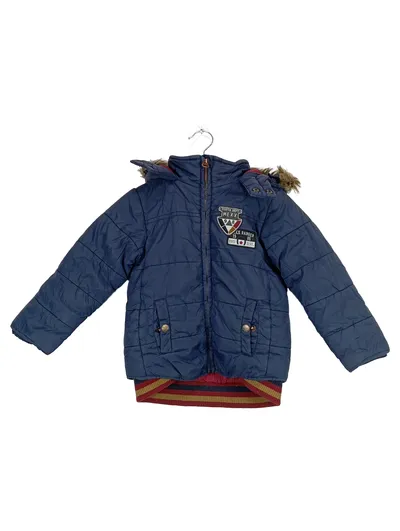 MEXX Steppjacke Jungen Gr. 92 Blau Kapuze Fellbesatz Winterjacke