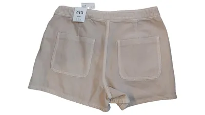 ZARA Damen Hosenrock Skort Beige Gr. M 38 Baumwolle Knöpfe