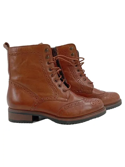 Pier One Damen Schnürstiefel Brogue Leder Braun Gr. 37 Stiefelette