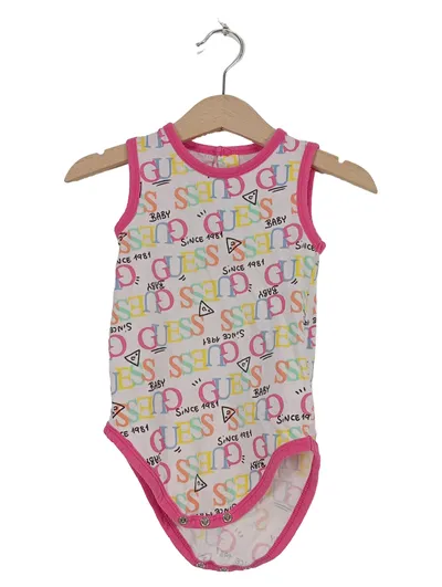 GUESS Baby Body Strampler Gr. 80/12M Logo-Print Weiß Pink