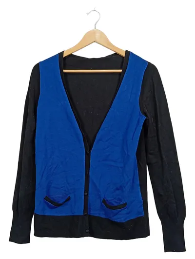 Flame Damen Strickjacke Cardigan Schwarz Blau Gr. M Viskose