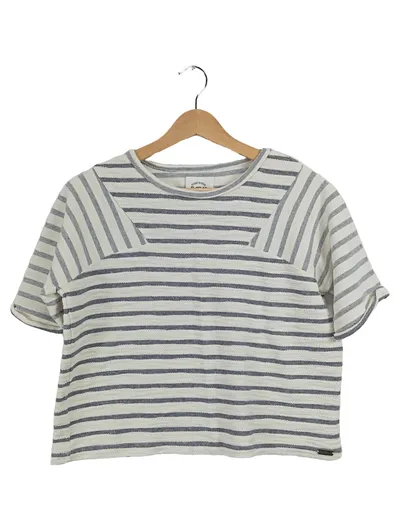 Bellfield Damen T-Shirt Gestreift Weiß Grau Gr. M Baumwolle Casual