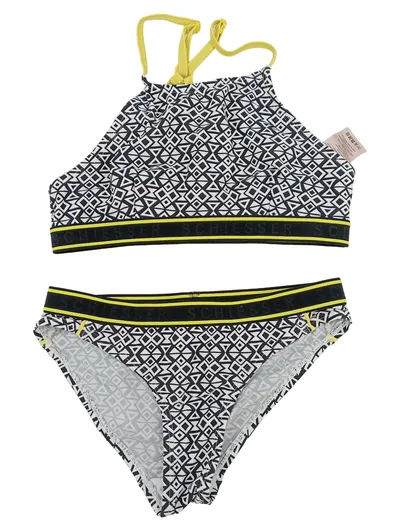 Schiesser Aqua Mädchen Bikini Gr. 140 Geometrisch Schwarz Weiß Gelb