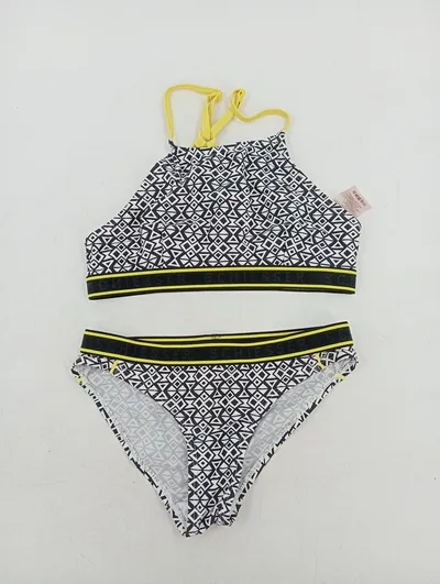 Schiesser Aqua Mädchen Bikini Gr. 140 Geometrisch Schwarz Weiß Gelb