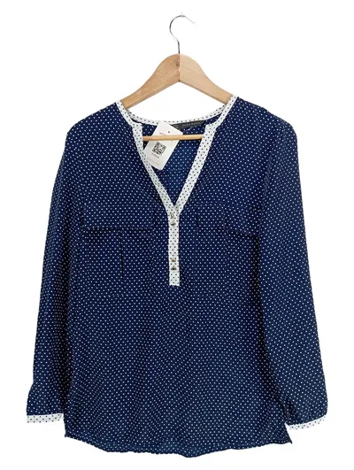 ZARA BASIC Damen Bluse Polka Dot Langarm Blau Gr. S 36
