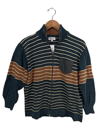 Wissmach Herren Pullover Strickjacke Gr. L Gestreift Grün Vintage Wolle