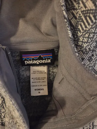 Patagonia Damen Strickjacke Kapuze Fleece Ethno Muster Grau Gr. M