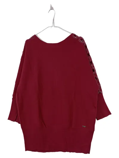 Amy Vermont Damen Pullover Gr. 48 Bordeaux Rot Strass Cut-Outs Elegant
