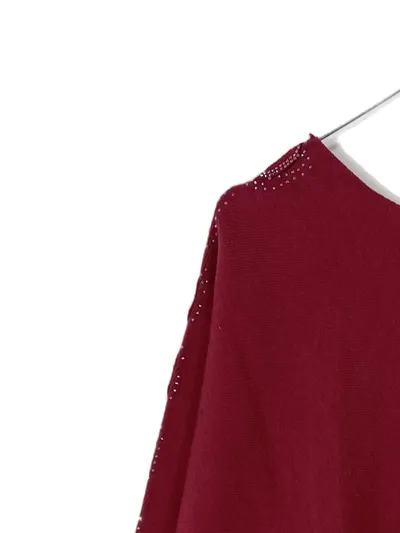 Amy Vermont Damen Pullover Gr. 48 Bordeaux Rot Strass Cut-Outs Elegant