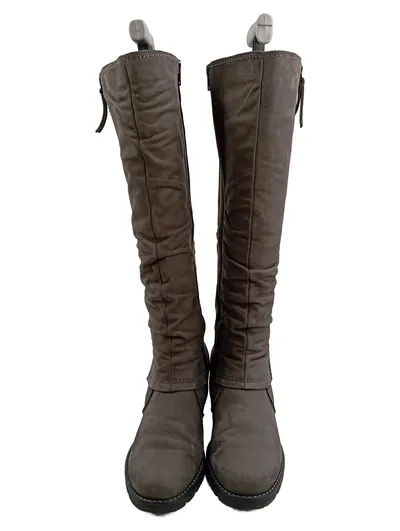 Gabor Damen Leder Stiefel Gr. 38 Grau Reißverschluss Blockabsatz