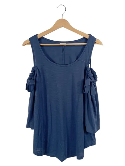 LASCANA Damen Cold-Shoulder Shirt Gr. L Blau Schleifendetails