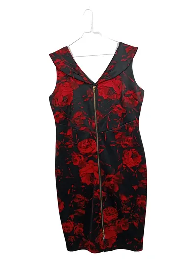 Enfocus Studio Damen Kleid Blumenmuster Rot Schwarz Gr. 42/14 Festlich