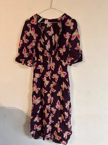 MANGO Suit Sommerkleid Schmetterlingsmuster Lila Gr. XS 34 Damen