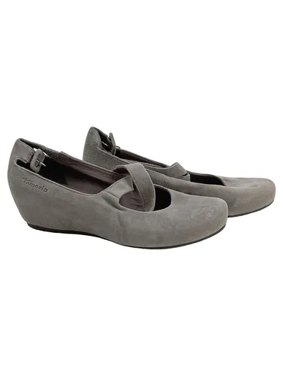 Tamaris Mary Jane Ballerinas Damen Gr. 38 Grau Wildleder Keilabsatz