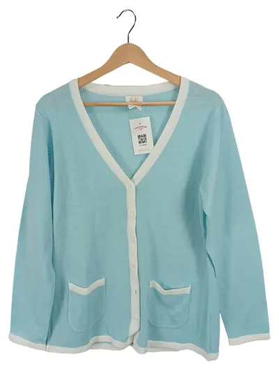 Paola! Damen Strickjacke Gr. 42 Türkis Langarm Klassisch Uni Polyacryl