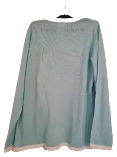 Paola! Damen Strickjacke Gr. 42 Türkis Langarm Klassisch Uni Polyacryl