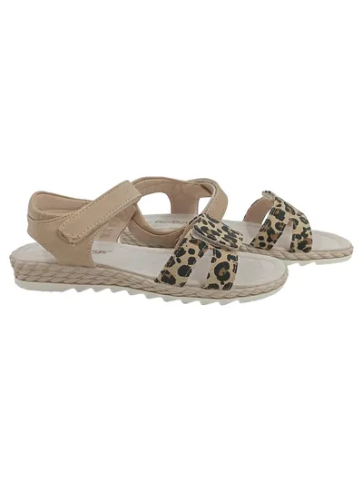DooDogs Sandalen Mädchen Gr. 36 Beige Leopard Animal-Print Klett
