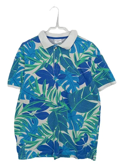 U.S. Polo Assn. Herren Poloshirt Kurzarm Floral Baumwolle Blau Grün M